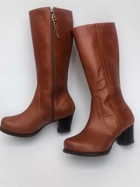 Women's Tall coñac Leather Block Heel Boots
